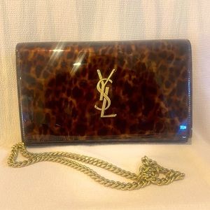 Saint Laurent Animal Print Shoulder Bag with Gold Chain